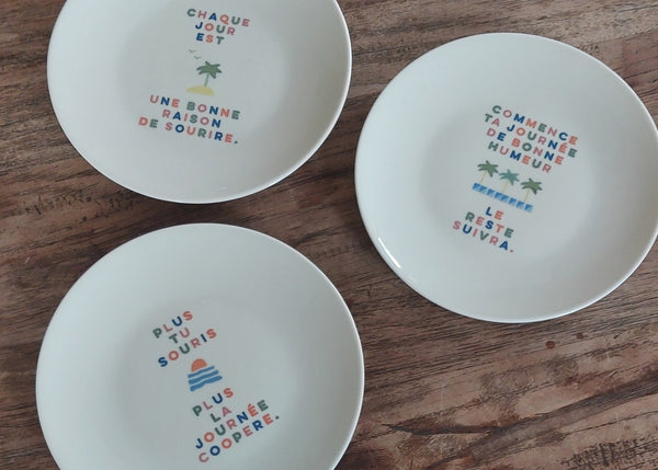 Petite assiette "Commence ta journée de bonne humeur, le reste suivra."